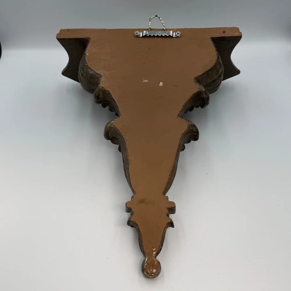Vintage Style Acanthus Leaf Wall Console Corbel Shelf Brown Resin Sconce 14in